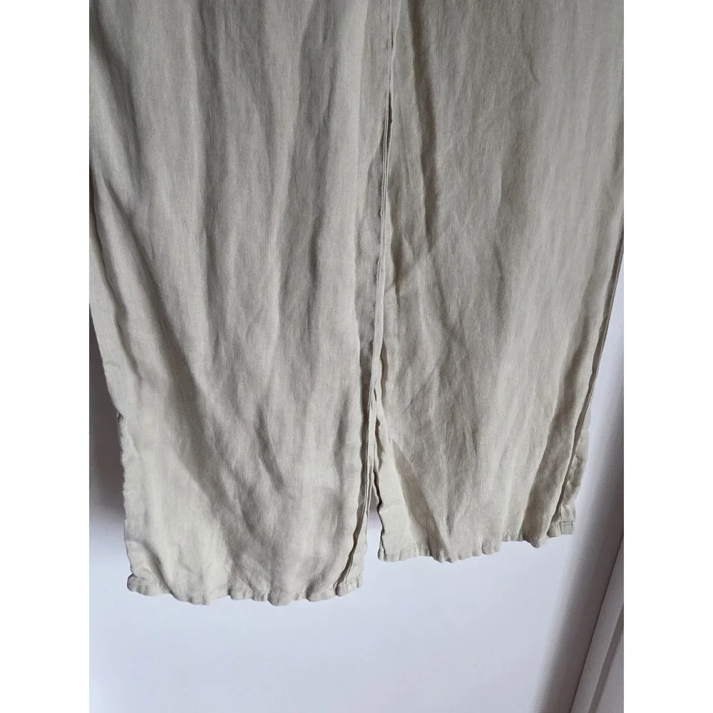 Zara Linen Pants Women S Beige Solid Casual Straight Trousers Minimalist
